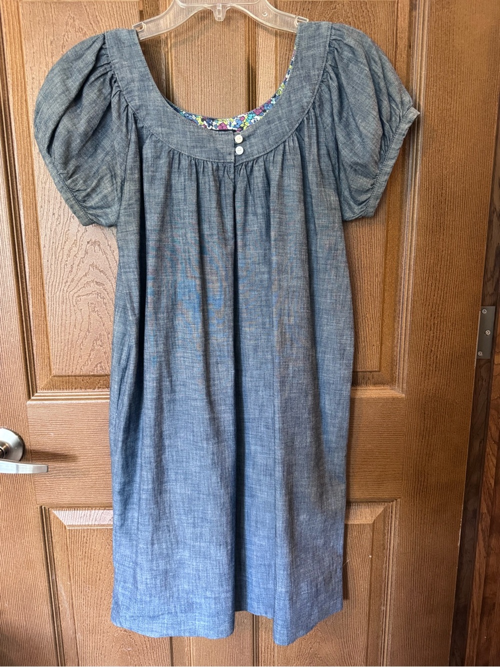 Gap Vintage Chambray Puff Sleeve Shift Dress in Blue. Size Medium